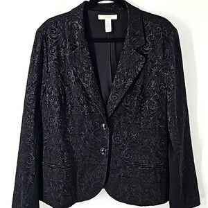 Chico's Black Brocade 2-Button Front Blazer Jacket with Lapels & Front Pockets